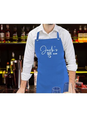 Mediterian Kişiye Özel Renkli Mavi Mutfak Profesyonel Önlük 77x150 cm