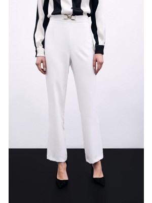 5007 Aksesuar Desenli Pantolon Ekru