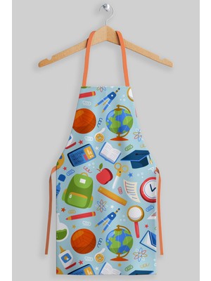 Mediterian Çocuklar için renkli okul desenli kumaş boyama önlüğü, 45x55 cm, polyester, çok renkli