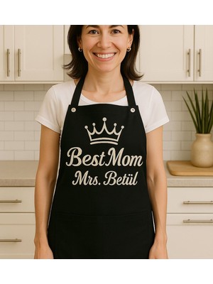 Mediterian Şef ve aşçı tasarımlı siyah mutfak önlüğü, bambu-pamuk, anne ve kişiye özel