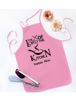 Mediterian Kişiye Özel Renkli Pembe Mutfak Önlüğü, Şık ve Renkli Tasarım, Pamuk Malzeme
