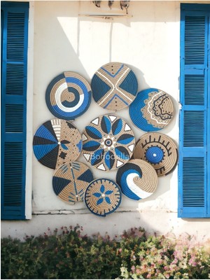 Hasır Duvar Tabağı Seti, 9’lu Afrikan Duvar Sepeti