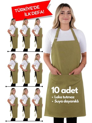 Mediterian Fıstık Yeşili ayarlanabilir mutfak önlüğü, şık ve pratik kullanım, 60x80 cm, pamuk polyester