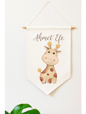 Sevimli Zürafa Baskılı Duvar Banner Isimli Soft Çocuk Odası Duvar Dekor Aksesuar