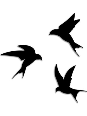 Dekoratif Üçlü Kuş Ahşap Tablo Mdf Kırlangıç Duvar Süsü