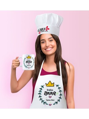 Mediterian Kişiye Özel Renkli Mutfak Seti: Önlük, Şapka ve Kupa, Pamuk, Çok Renkli