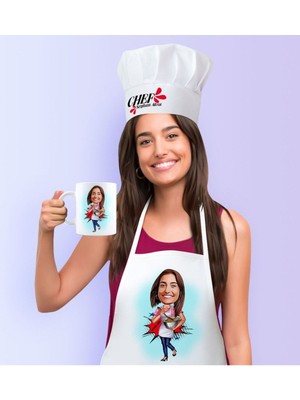 Mediterian Kişiye özel renkli anne karakterli mutfak seti, pamuk materyal, çok renkli, TR menşei