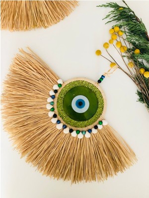 Doğal Muz Lifi Cam Nazar Boncuklu El Yapımı Duvar Dekorasyonu