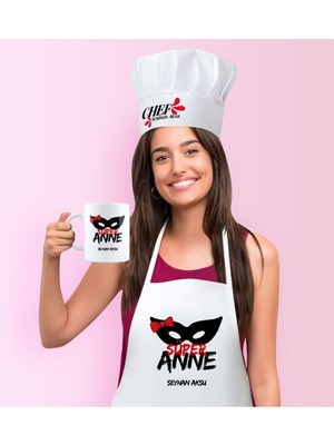 Mediterian Kişiye Özel Renkli Mutfak Seti: Önlük, Şapka ve Kupa, Pamuk, Çok Renkli