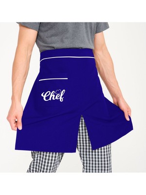 Mediterian Yırtmaçlı Mavi Yarım Önlük, Şık ve Fonksiyonel Mutfak Giyim, 100x100, Pamuk Polyester