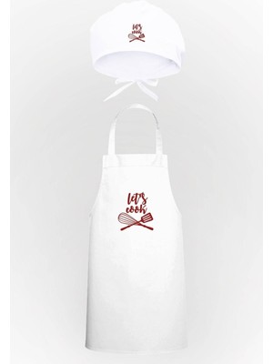 Mediterian Yazılı Tasarım Mutfak Önlüğü ve Bone Seti, Beyaz, Şık ve Kullanışlı Paket