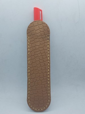 Hakiki Baskılı Vaketa Deri Açık Kahve Renkli  Somon  Rengi  Kenar Dikişli  El  Yapımı Kalemlik