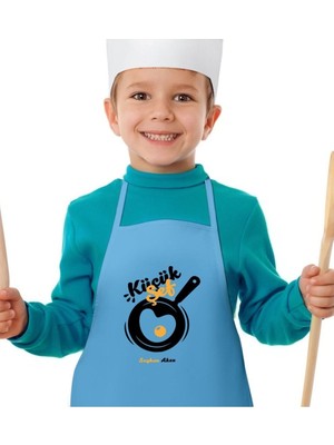 Mediterian Kişiye Özel Erkek Çocuk Mavi Renkli Mutfak Önlüğü, Pamuk, Eğlenceli Tasarım