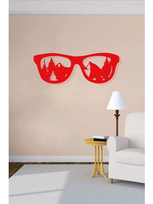 Gözlük Kırmızı Ahşap Tablo Mdf Lazer Kesim 3mm Duvar Dekorasyon Süsü (Kendinden Yapışkanlı)