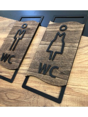 Wc Kapı Tabelası Tuvalet Ahşap Kabartma Ikili Duvar Dekoru