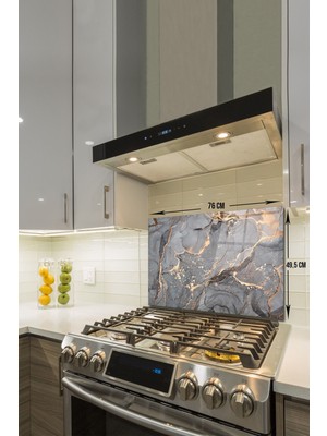 Cam Ocak Arkası Koruyucu | Gri Gold Mermer | 49,5cm x 76CM