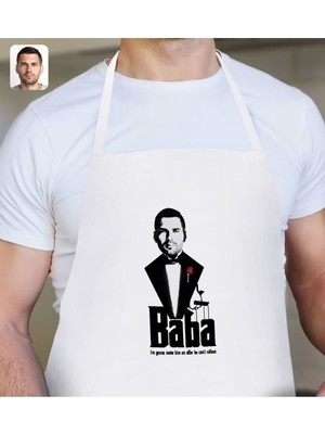 Mediterian Kişiye Özel Baba Silüet Beyaz Mutfak Önlüğü, Renkli, Pamuk, Şık ve kullanışlı tasarım