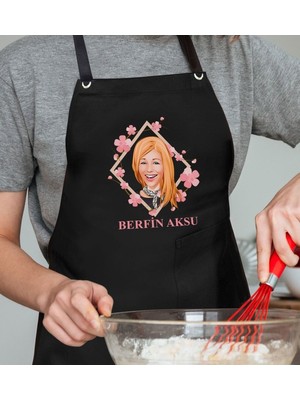 Mediterian Kişiye Özel Renkli Karikatürlü Siyah Mutfak Aşçı Şef Önlüğü