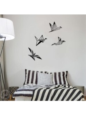 Geometrik Modern Dörtlü Kuş Duvar Süsü Duvar Ahşap Tablo Geo-Kus