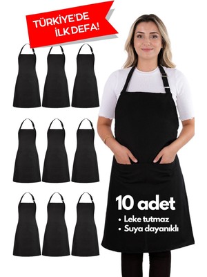 Mediterian Ayarlanabilir Mutfak Askılı Önlük Seti, Siyah, Şık ve Kullanışlı, 60x80 cm