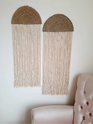 Ikili Bambu Makrome Duvar Dekorasyonu (35 × 100 Cm)