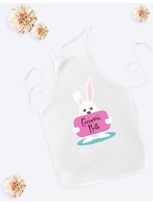 Mediterian Çocuklar için Renkli Paskalya Bayramı Temalı Beyaz Mutfak Önlüğü Seti