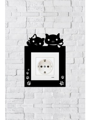 Sevimli Kedi Tasarım Priz Çerçevesi (Iç Ölçü 8,4x8,4 Cm) Dekoratif Priz - Anahtar Çerçevesi