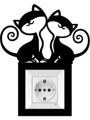 Sevimli 2'li Kedi Priz / Anahtar Çerçeve Süsü- Dekoru ( Viko Marka- Iç Ölçüsü 8,2*8,5 cm Dir )