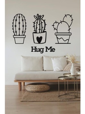 Kaktüs Duvar Dekoru + Hug Me 3 Lü Kaktüs Duvar Süsü Kaktüs Tablosu