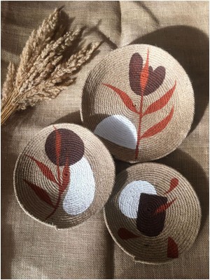 Bohem Kahverengi,kiremit,beyaz Hasır Halat Ip Duvar Tabağı (Yapıştırma Değildir Makine Dikimidir)