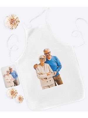 Mediterian Kişiye Özel Renkli Büyükbaba ve Büyükanne Karikatürlü Pamuk Mutfak Önlüğü