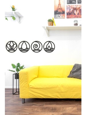 Ahşap Tablo Doğadaki Dört Element Su Ateş Toprak Hava Duvar Tablosu