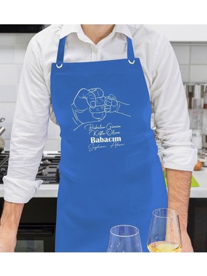Mediterian Kişiye Özel Çok Renkli Mavi Mutfak Önlüğü, Profesyonel Aşçı ve Şefler İçin 77x150 Boyut
