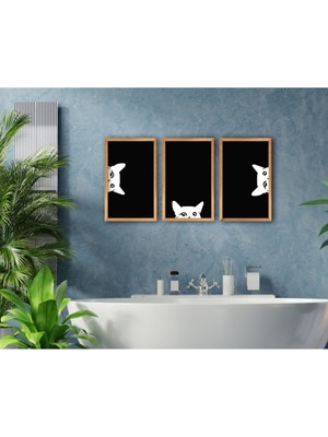 Siyah Home Banyo 3'lü El Yapımı Ahşap Çerçeveli Tablo-6