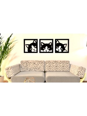 Kedi Figürlü Ahşap Duvar Dekoru