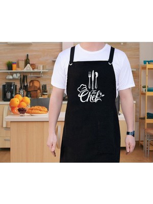 Mediterian Şık Siyah Mutfak Önlüğü, Aşçı ve Şef İçin, Renkli Tasarım, 77x150 cm