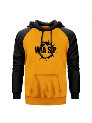 Wasp Logo Text Sarı Renk Reglan Kol Kapşonlu Sweatshirt