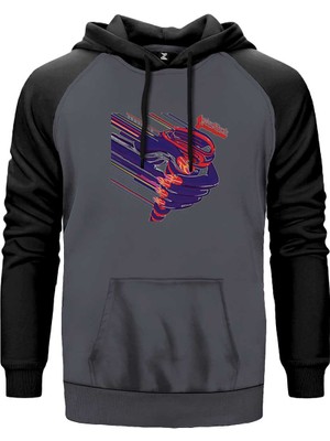Judas Priest Turbo Gri Renk Reglan Kol Kapşonlu Sweatshirt