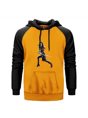 Galaksinin Koruyucuları Gamora Sarı Renk Reglan Kol Kapşonlu Sweatshirt