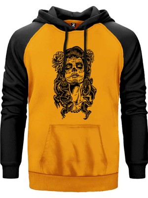 La Calavera Catrina Sarı Renk Reglan Kol Kapşonlu Sweatshirt