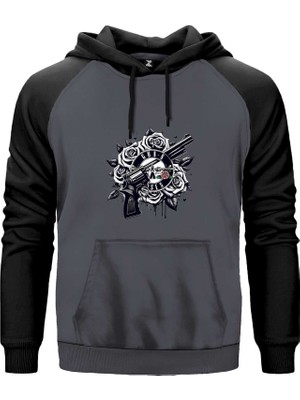 Guns N Roses Siyah Beyaz Logo Gri Renk Reglan Kol Kapşonlu Sweatshirt