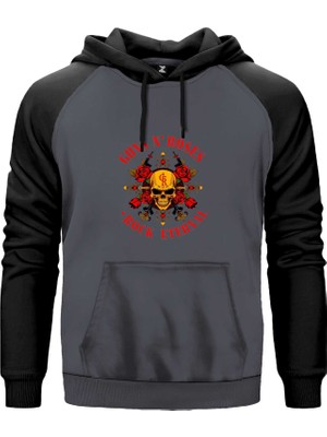 Guns N Roses Rock Eternal Gri Renk Reglan Kol Kapşonlu Sweatshirt