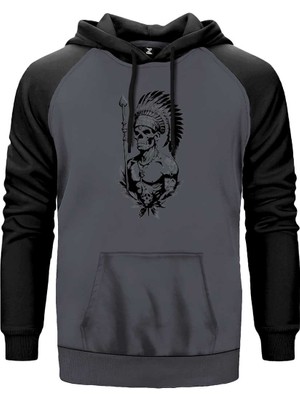 Kızıldereli Skull Warrios Gri Renk Reglan Kol Kapşonlu Sweatshirt
