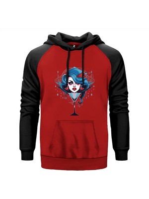 Woman In Martini Glas Kırmızı Renk Reglan Kol Kapşonlu Sweatshirt