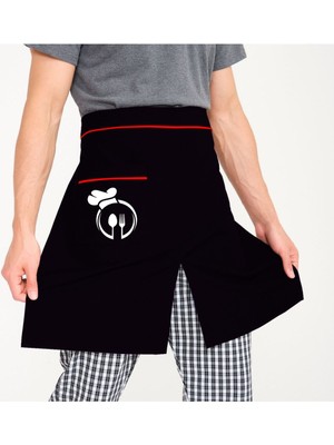 Mediterian Yırtmaçlı Yarım Önlük, Siyah, Profesyonel Mutfak, 70x100 cm, Pamuk Polyester