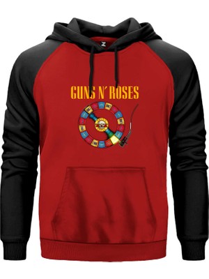 Guns N Roses Plak Kırmızı Renk Reglan Kol Kapşonlu Sweatshirt