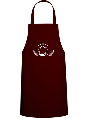 Mediterian Bordo Kanatlı ve Yıldızlı Şef Tasarımlı Mutfak Önlüğü, Özel Baskı