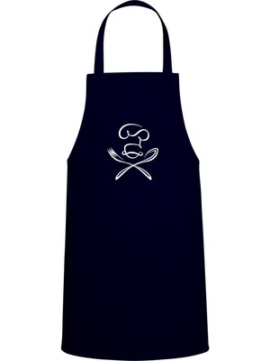 Mediterian Lacivert Kalp Desenli Özel Baskılı Mutfak Önlüğü, Şık ve Kullanışlı