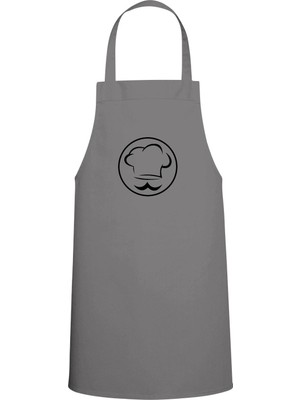Mediterian Bıyıklı Chef Baskılı Mutfak Önlüğü, şık ve kullanışlı gri tasarım