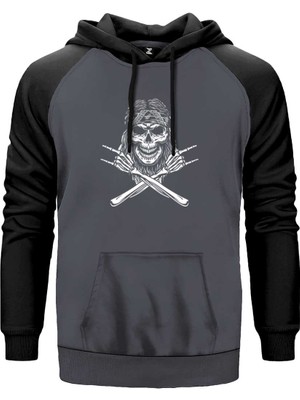 Kovboy Rock N Roll Skull Gri Renk Reglan Kol Kapşonlu Sweatshirt
